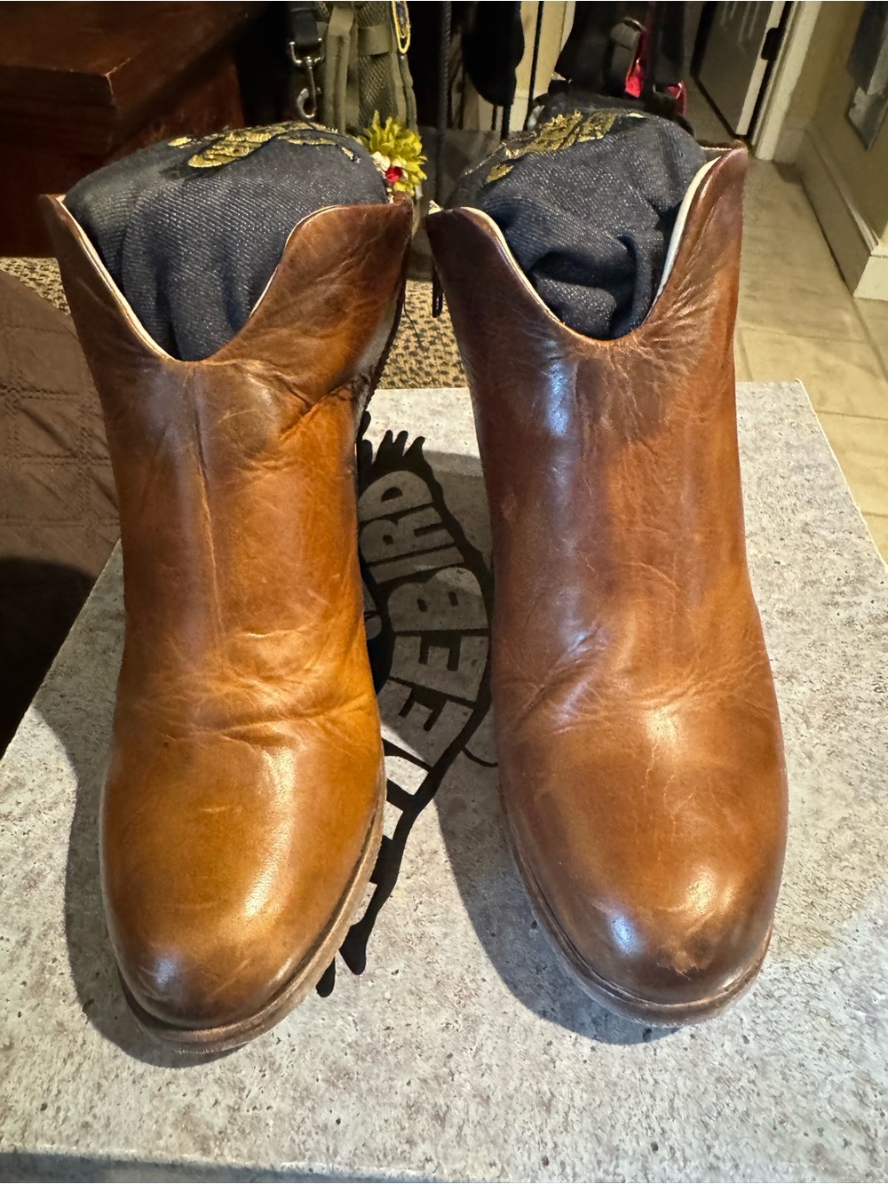 Womens Freebird Darius Cognac leather booties